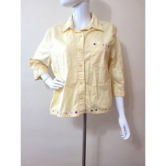 Christopher & Banks Womens Button Up Top Yellow Size Medium - Picture 1 of 8